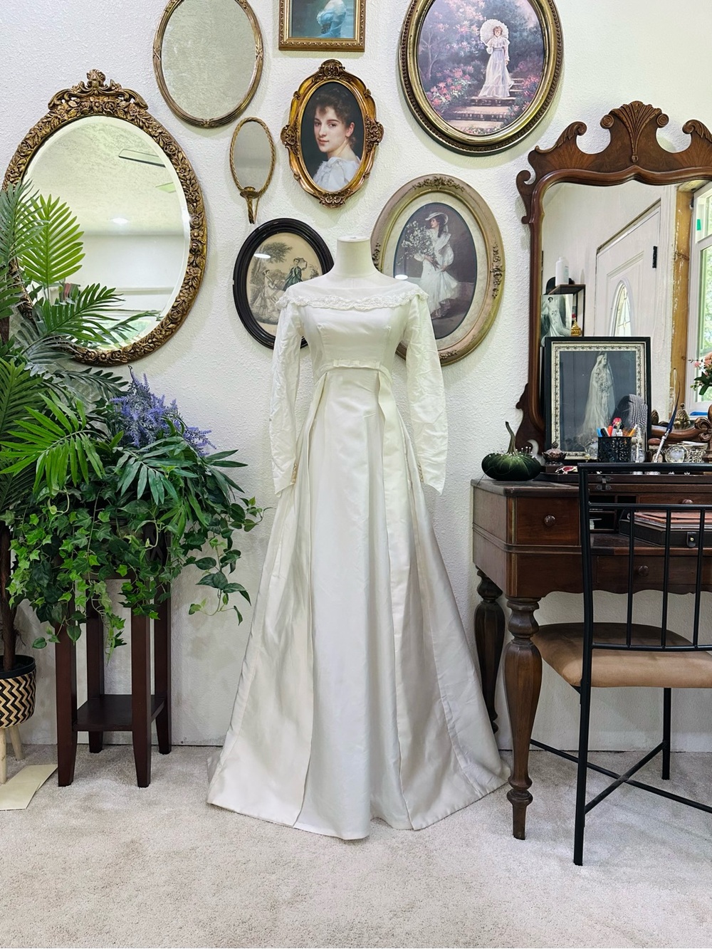 Elegant Ivory Satin Column Gown